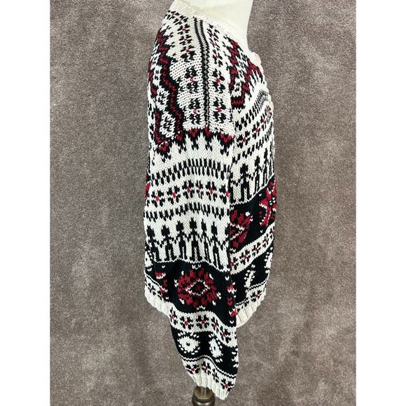 Vintage Eddie Bauer Cardigan Sweater Womens Medium Black Red Fair Isle Nordic - Picture 4 of 8